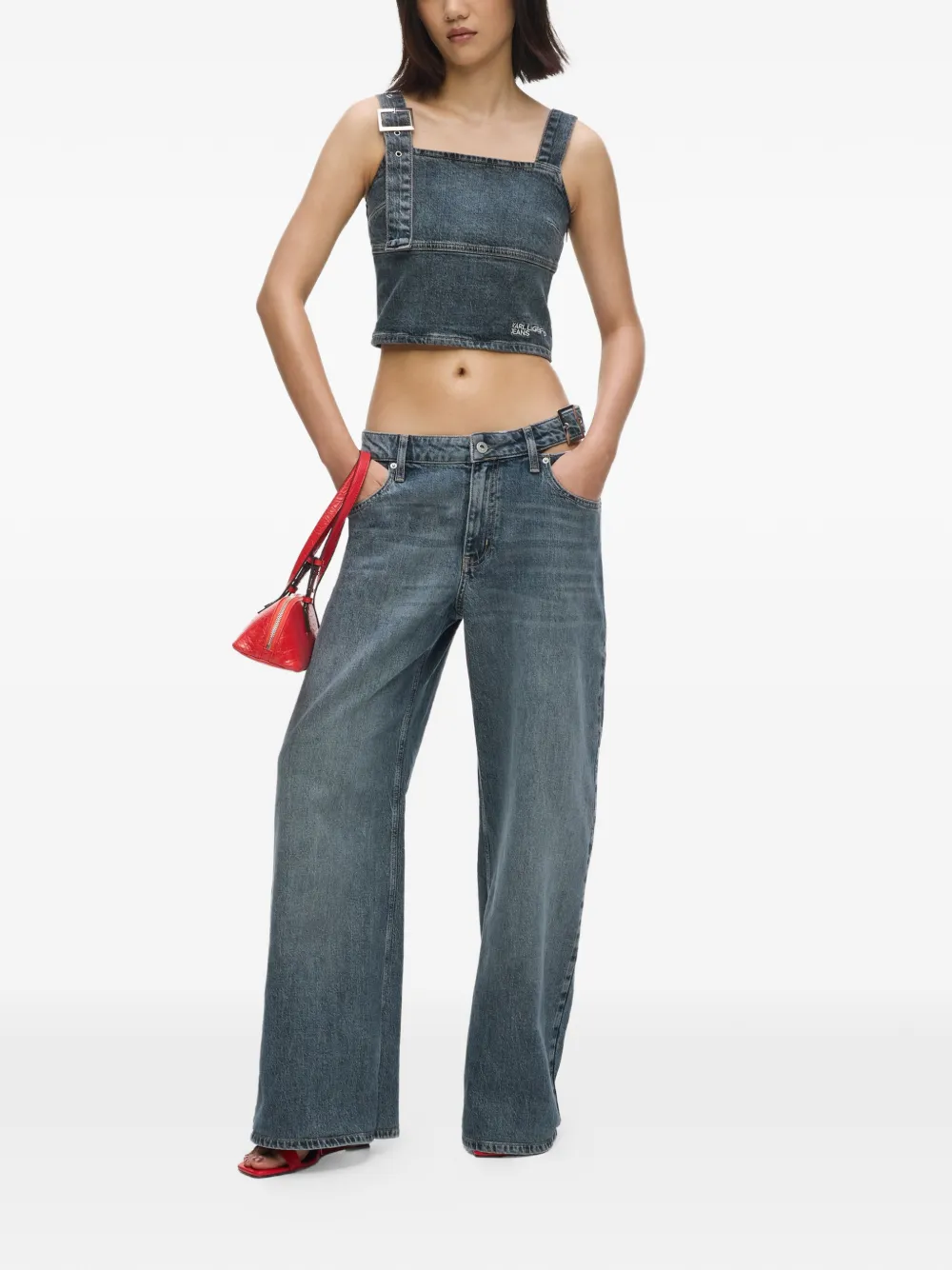 Karl Lagerfeld Jeans Denim rok met gespdetail Blauw