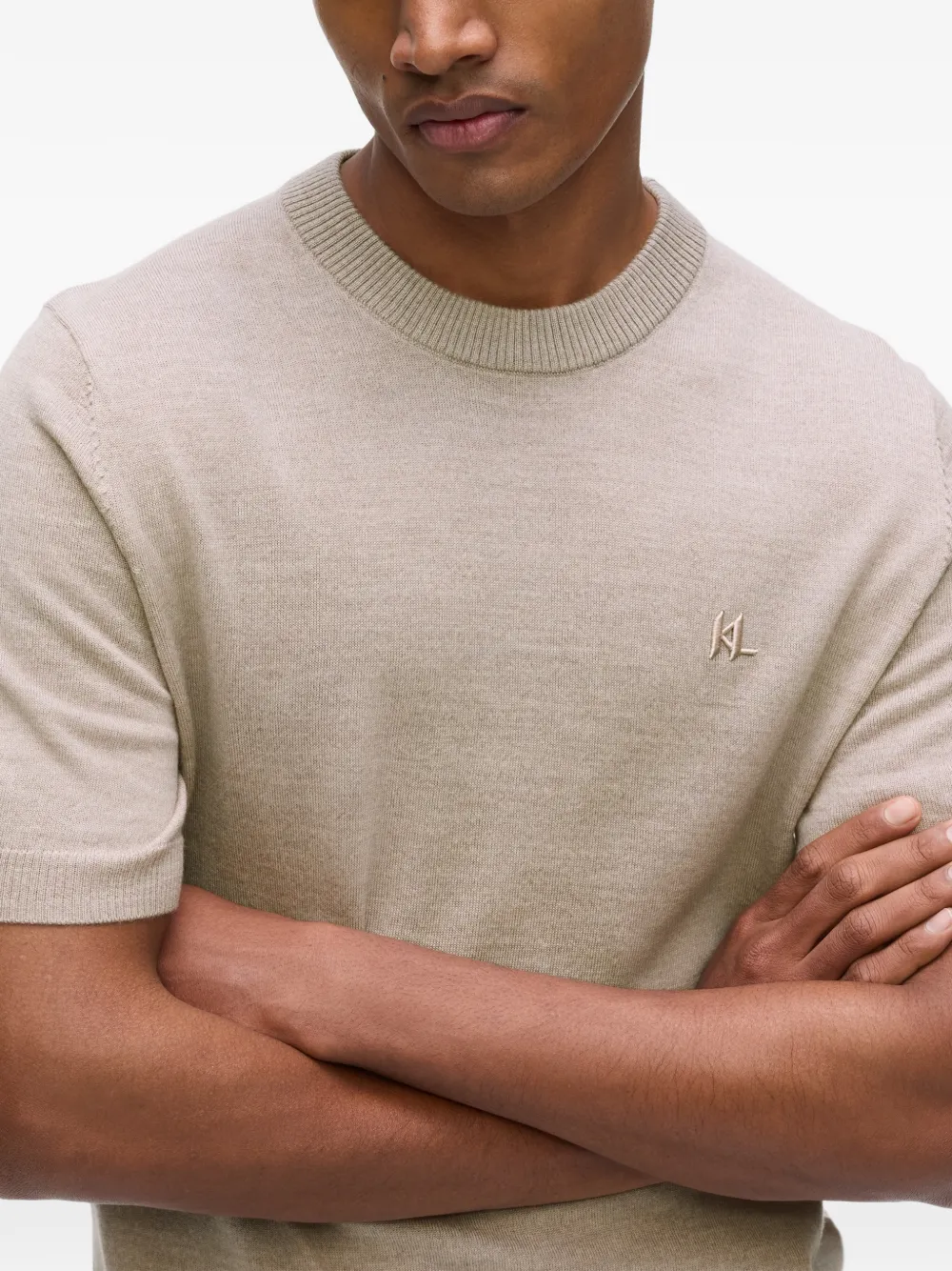 Karl Lagerfeld T-shirt van merinowol met geborduurd logo Beige