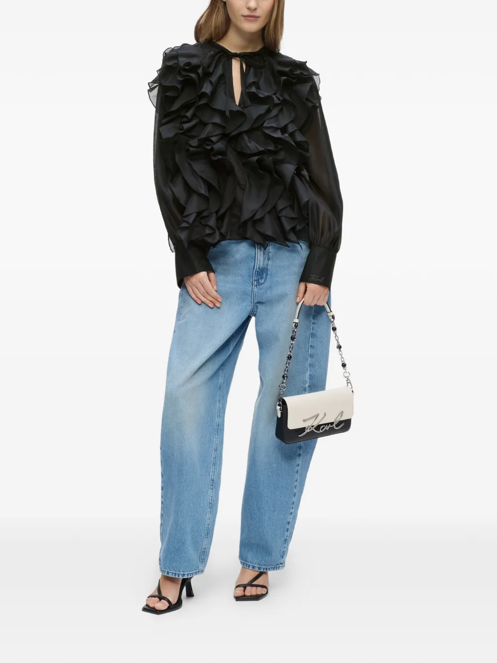 Karl Lagerfeld Blouse met ruchekraag Zwart