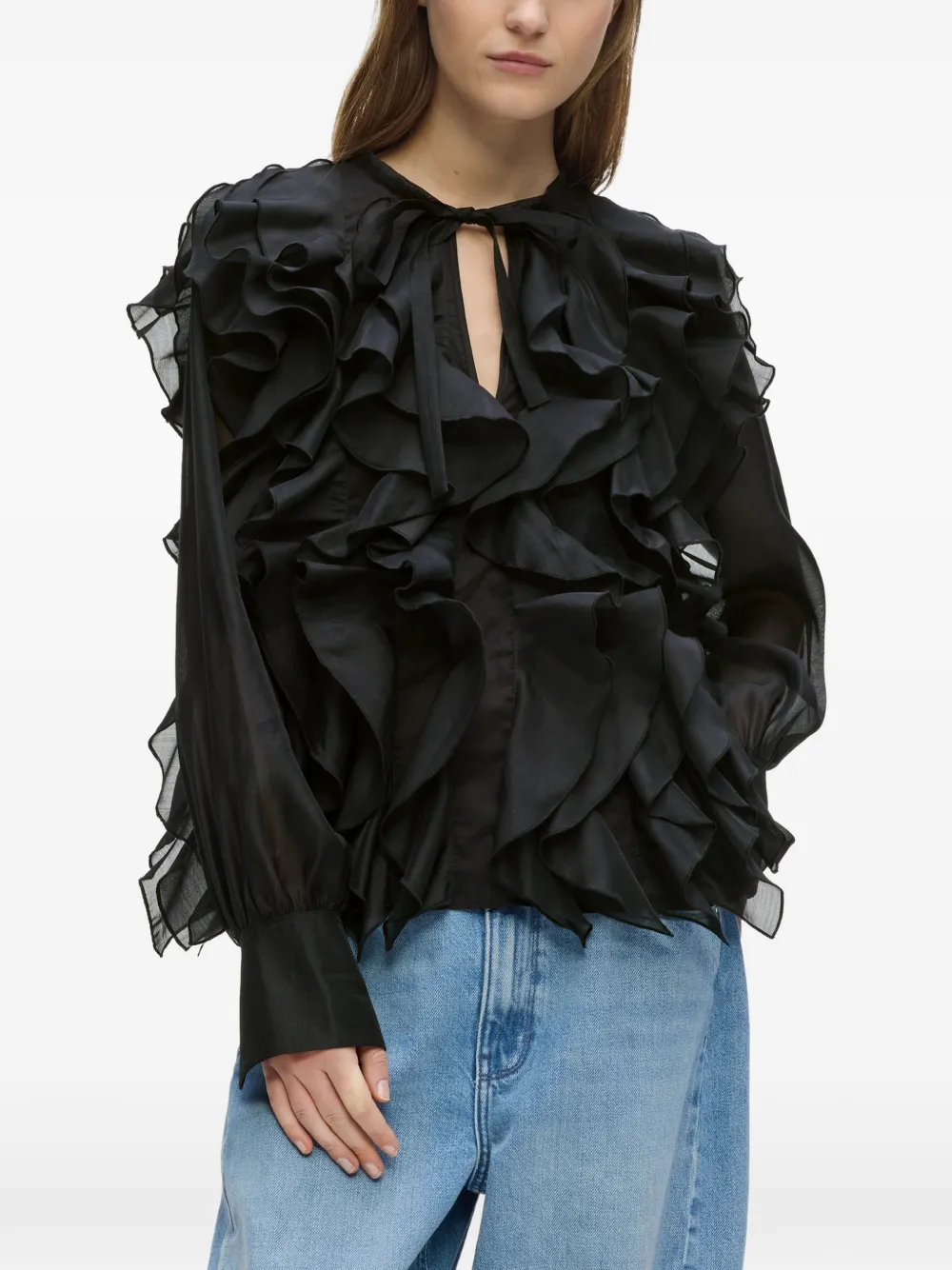 Karl Lagerfeld Blouse met ruchekraag Zwart
