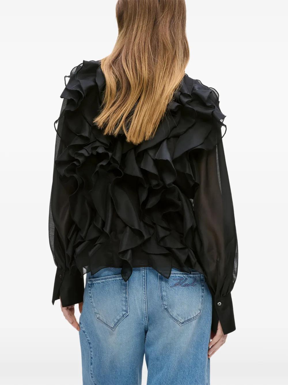 Karl Lagerfeld Blouse met ruchekraag Zwart