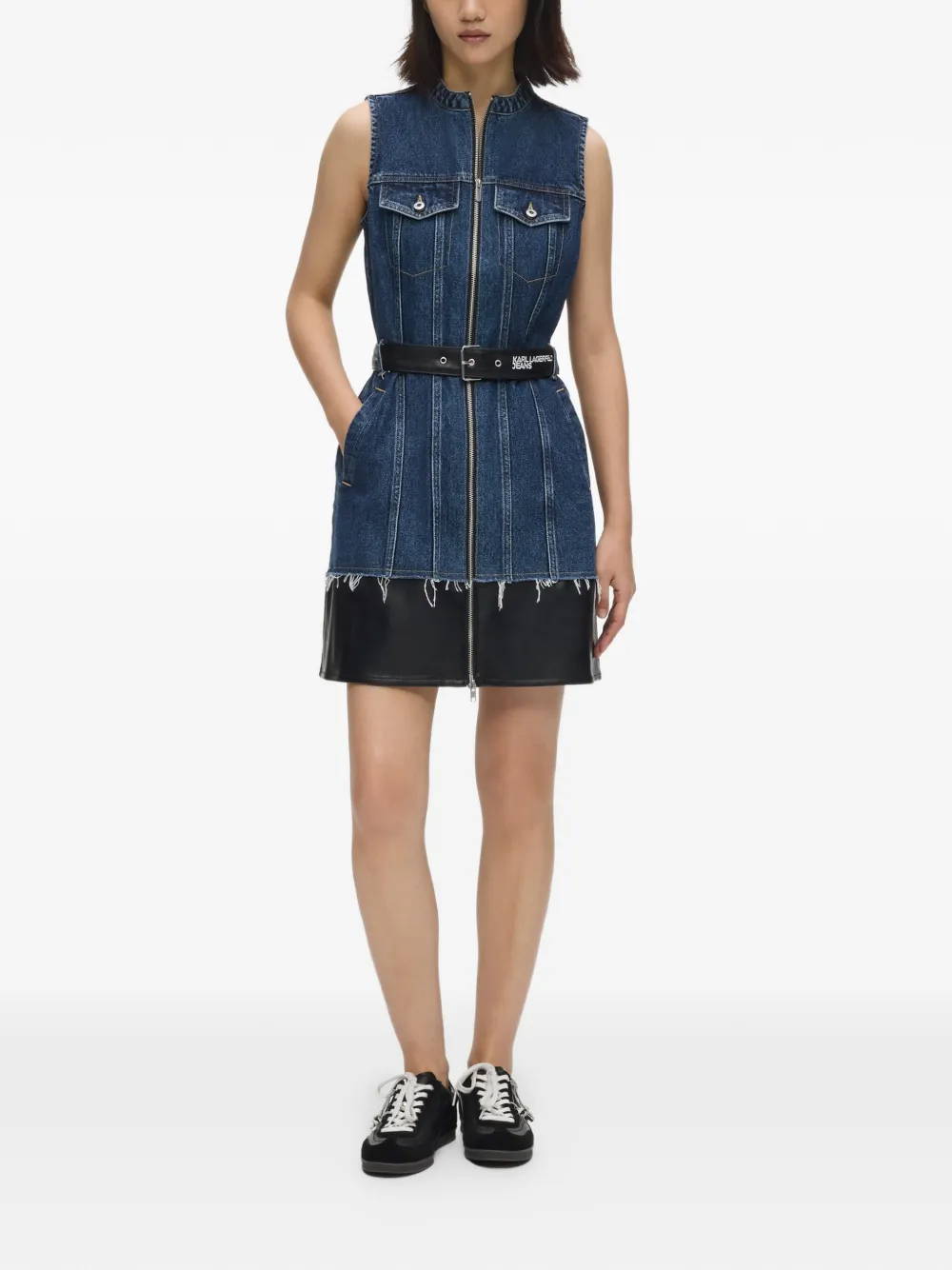 Karl Lagerfeld Jeans Mini-jurk met franje afwerking en ceintuur Blauw