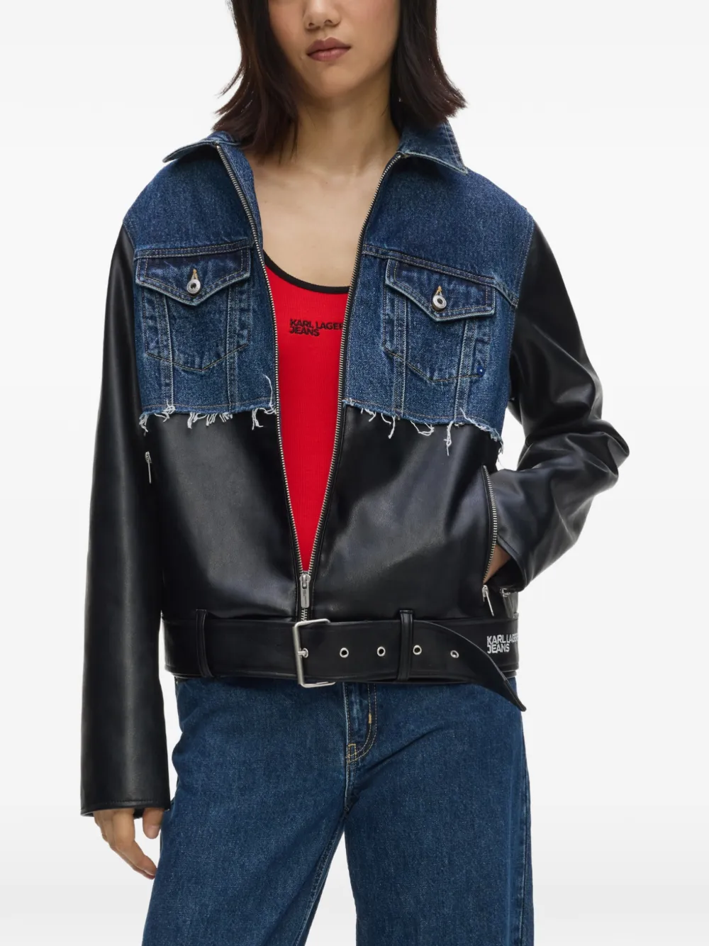 Karl Lagerfeld Jeans Gerafeld jack met vlakken Zwart