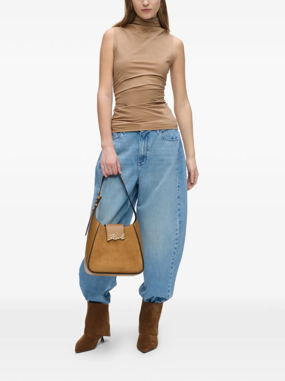 Karl Lagerfeld K Signature suède schoudertas Beige