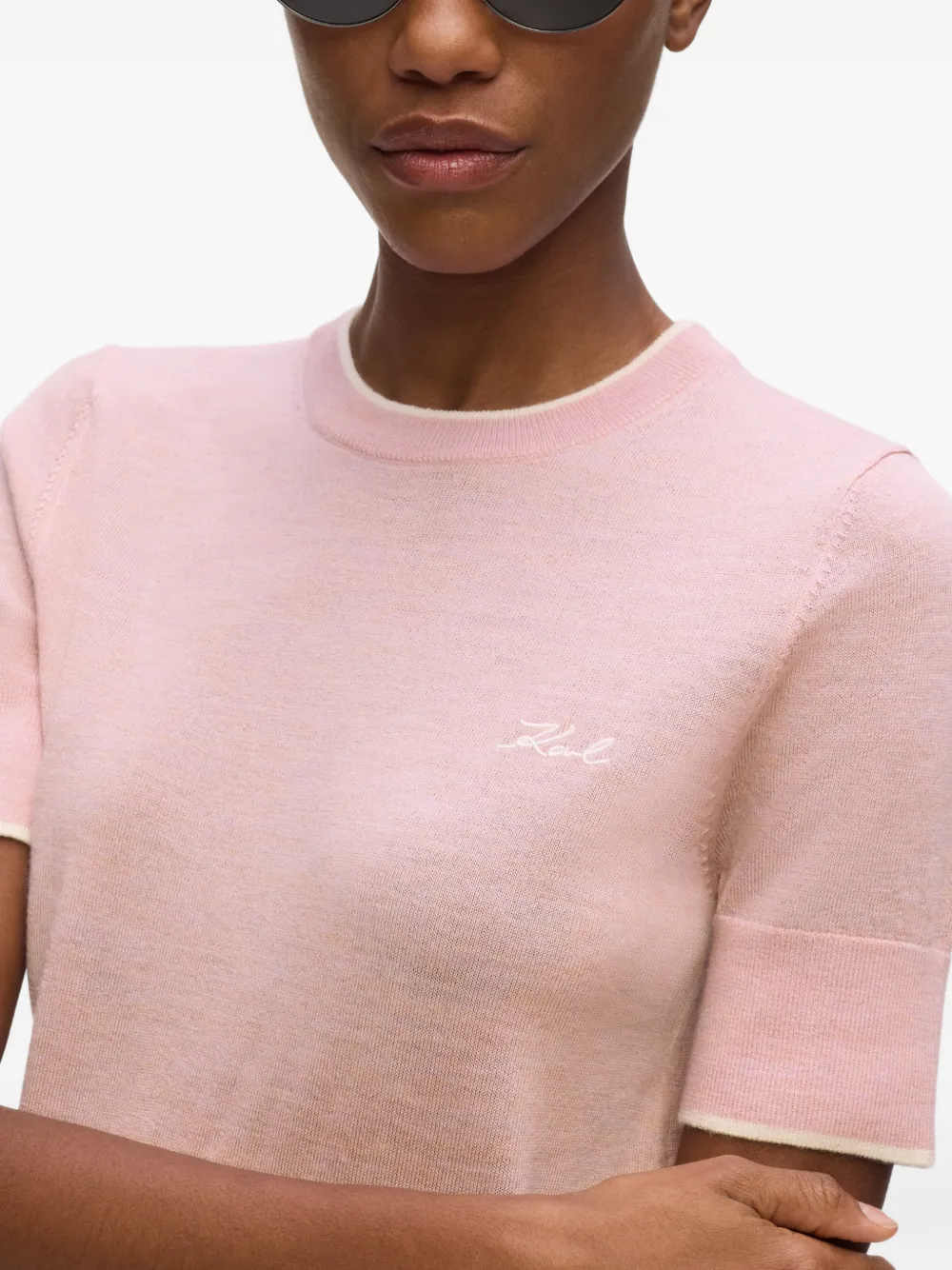 Karl Lagerfeld T-shirt van merinowol met geborduurd logo Roze