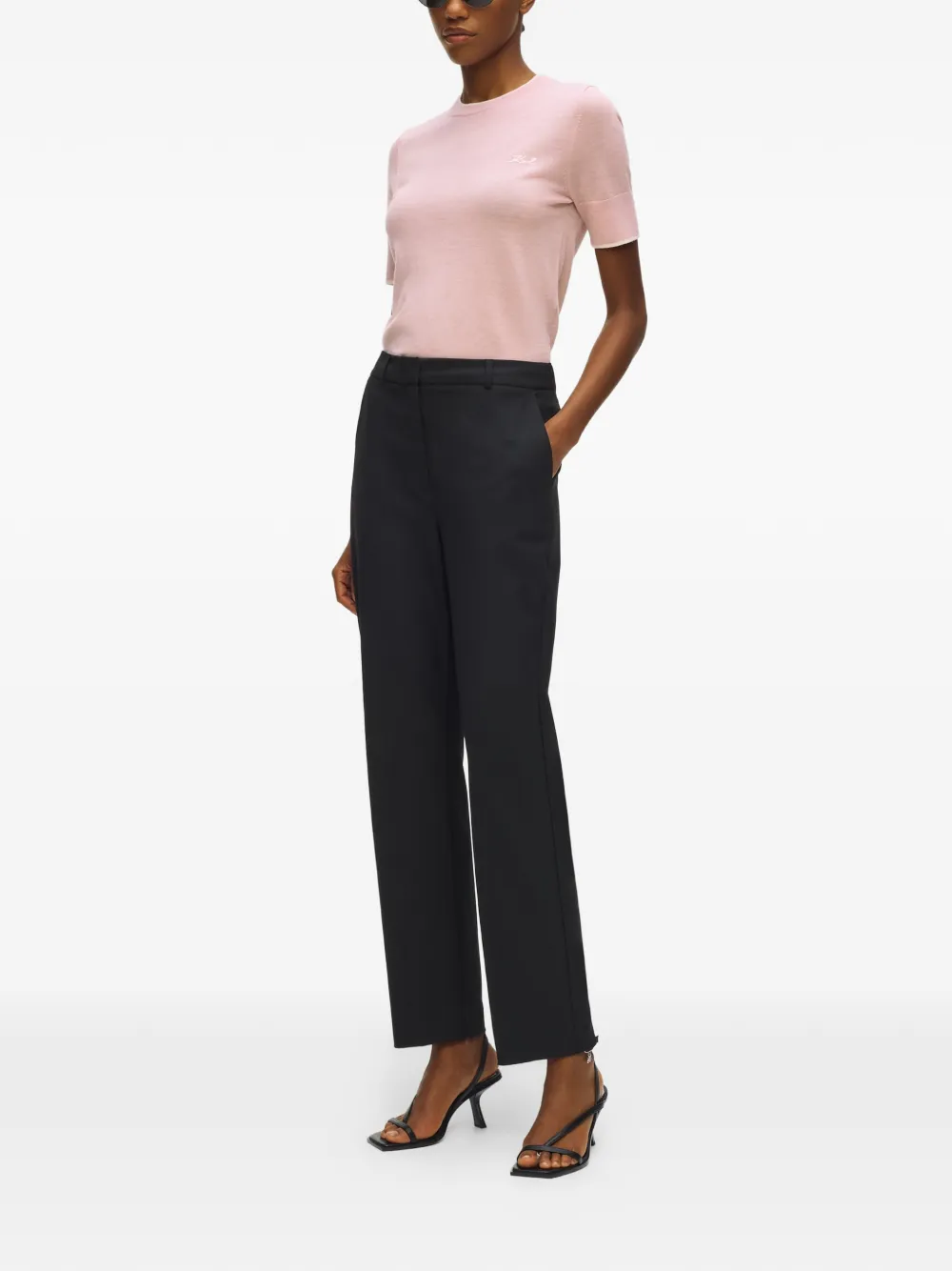 Karl Lagerfeld T-shirt van merinowol met geborduurd logo Roze