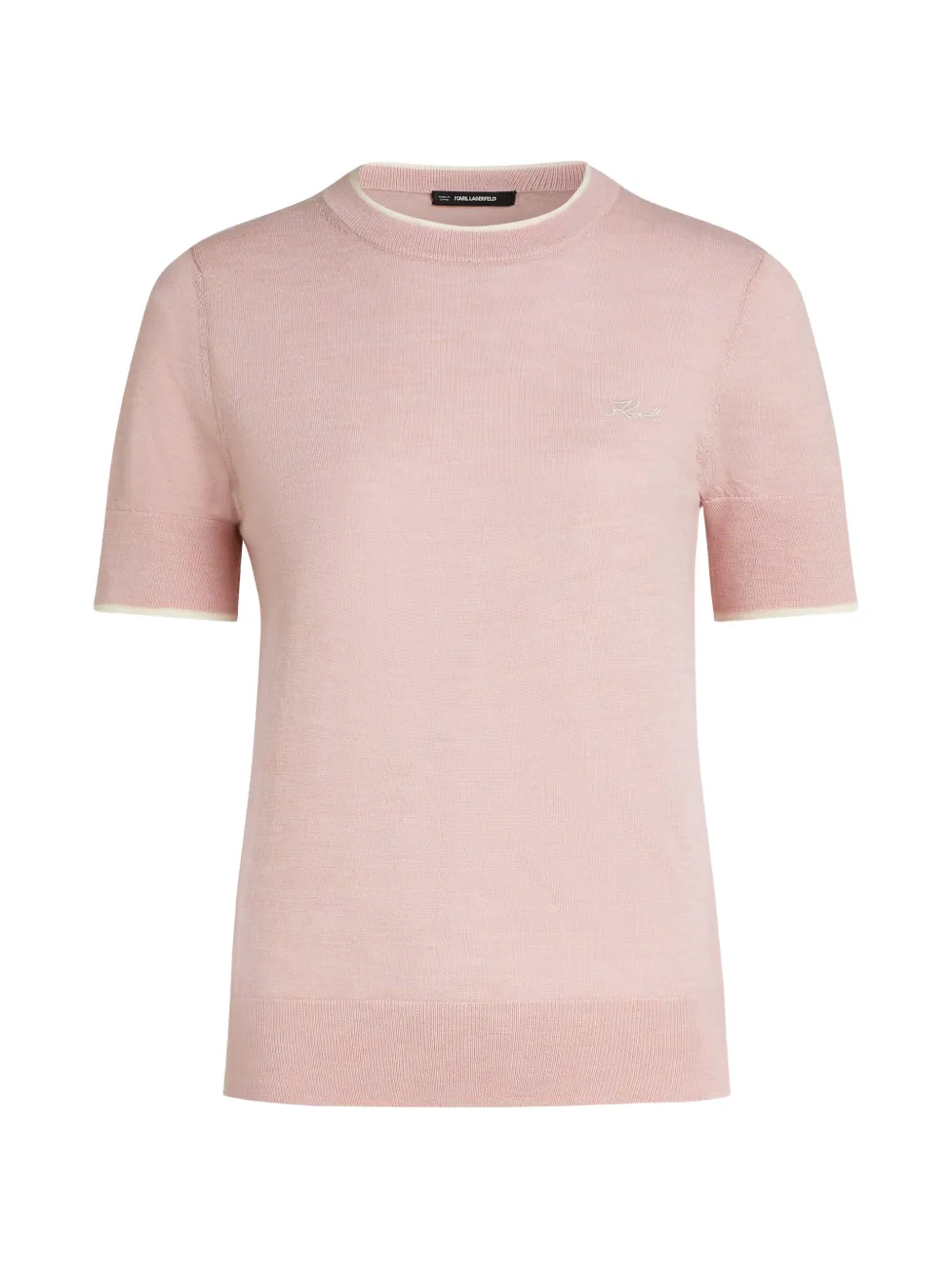 Karl Lagerfeld logo-embroidered merino-wool T-shirt - Rosa