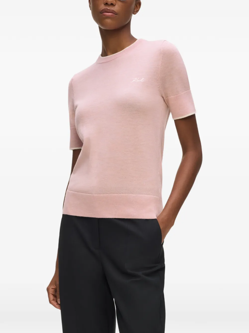 Karl Lagerfeld T-shirt van merinowol met geborduurd logo Roze