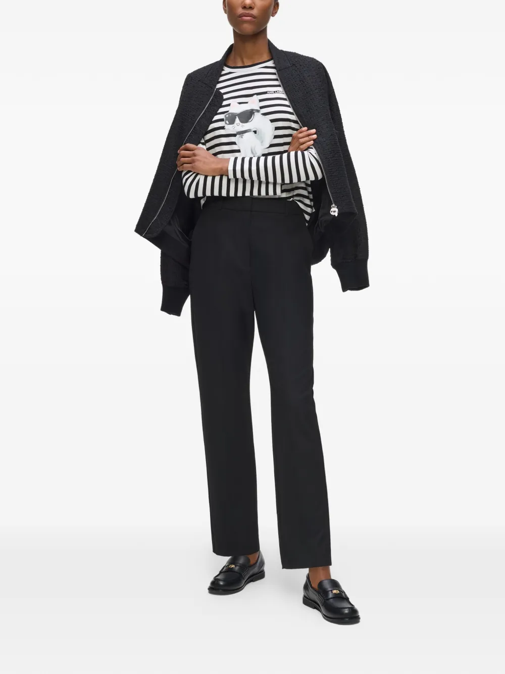 Karl Lagerfeld Ikon Choupette gestreepte top Wit