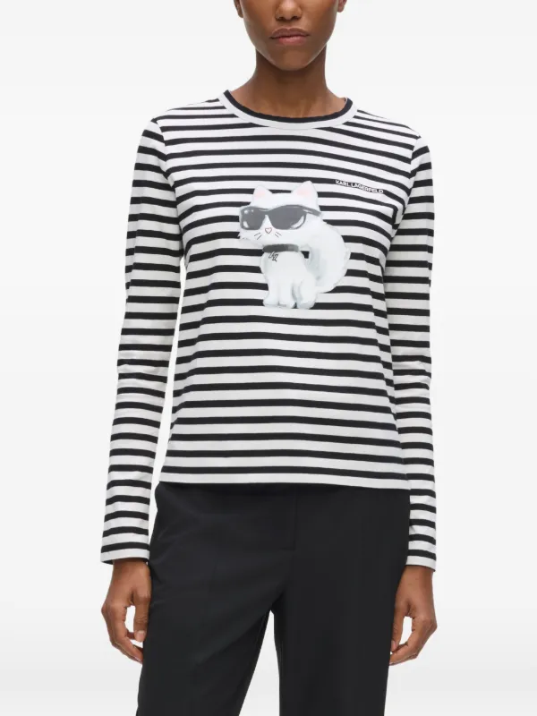 Karl Lagerfeld Ikon Choupette Striped Top | White | FARFETCH JO