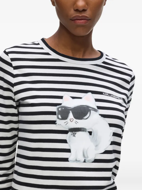 Karl Lagerfeld Ikon Choupette Striped Top | White | FARFETCH JO