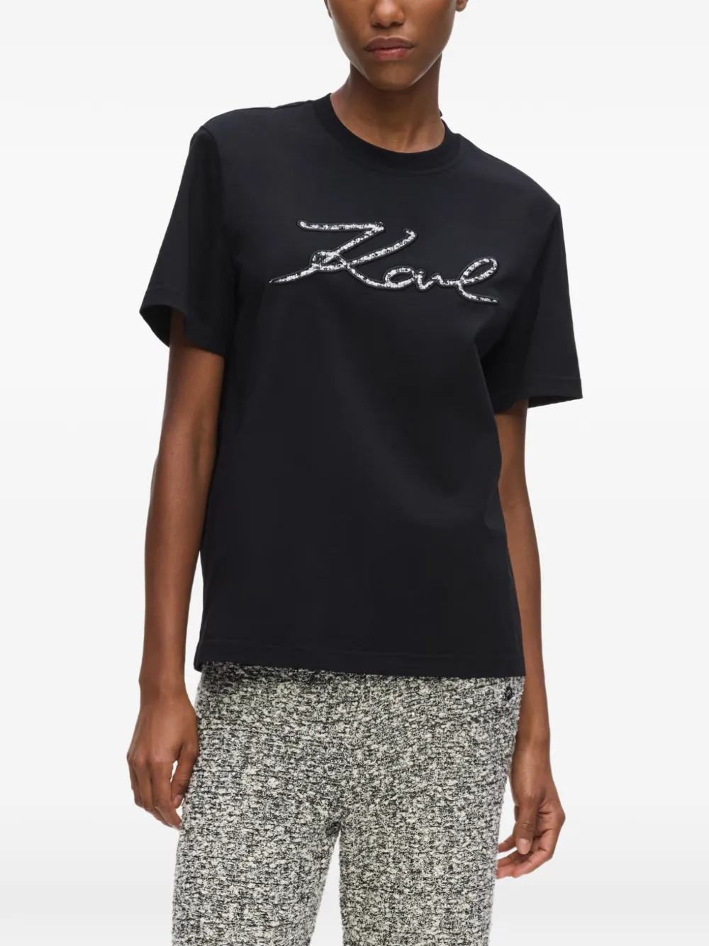 Karl Lagerfeld Signature bouclé T-shirt Zwart