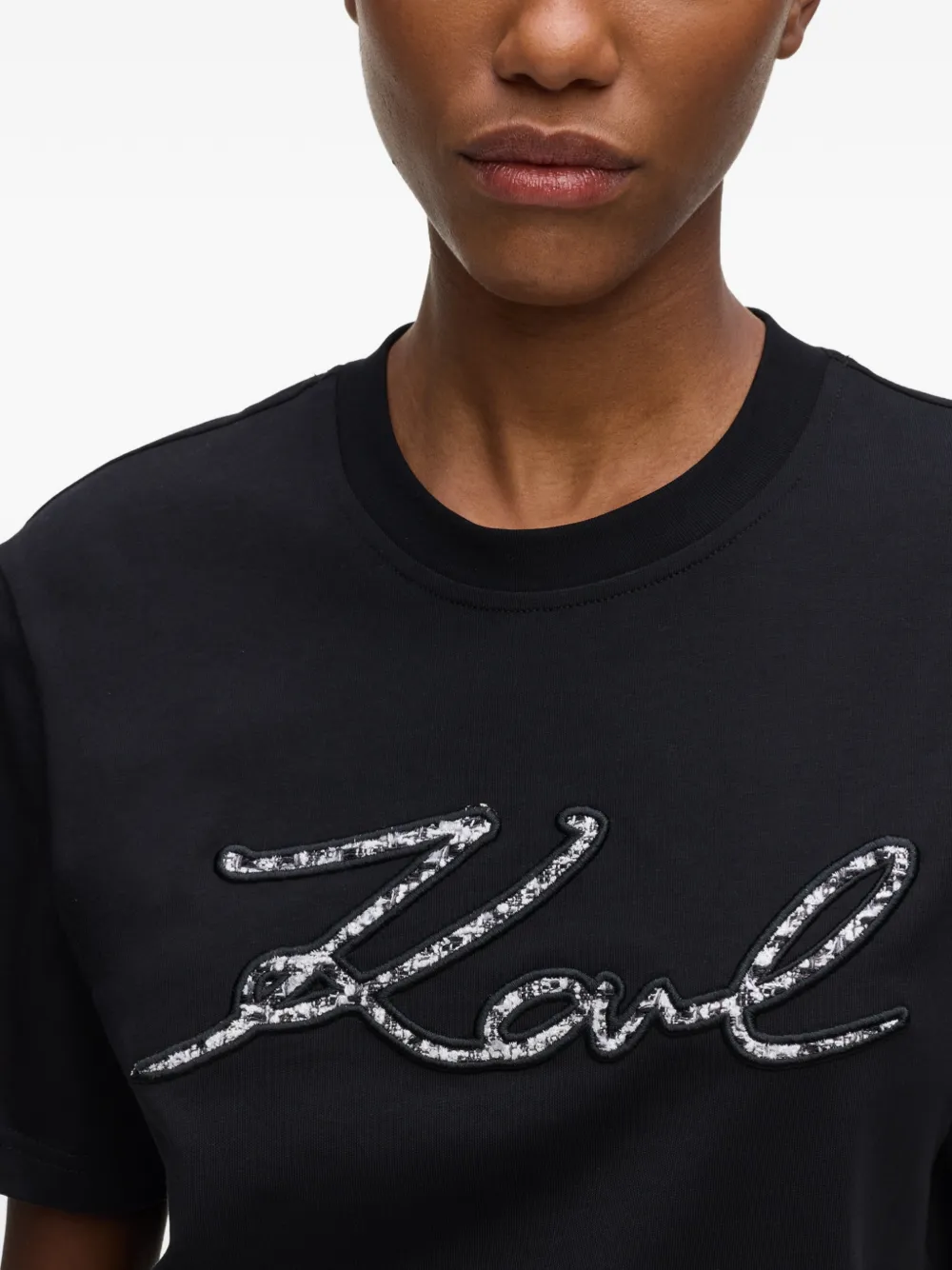 Karl Lagerfeld Signature bouclé T-shirt Zwart