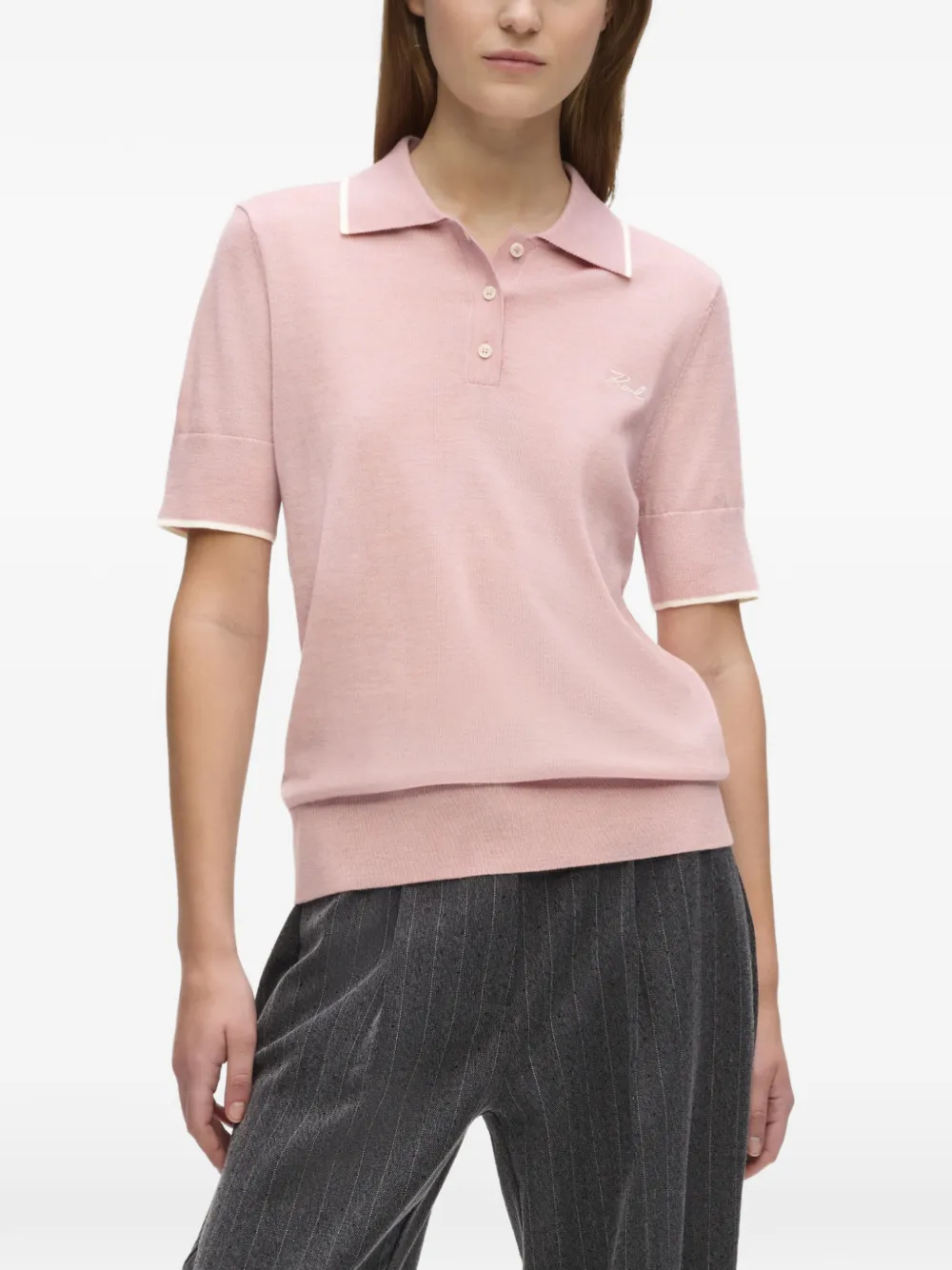Karl Lagerfeld Poloshirt van merinowol Roze