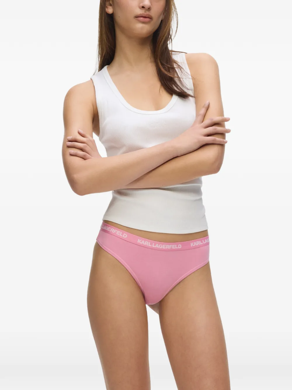 Karl Lagerfeld Zeven katoenen strings met logoband Roze