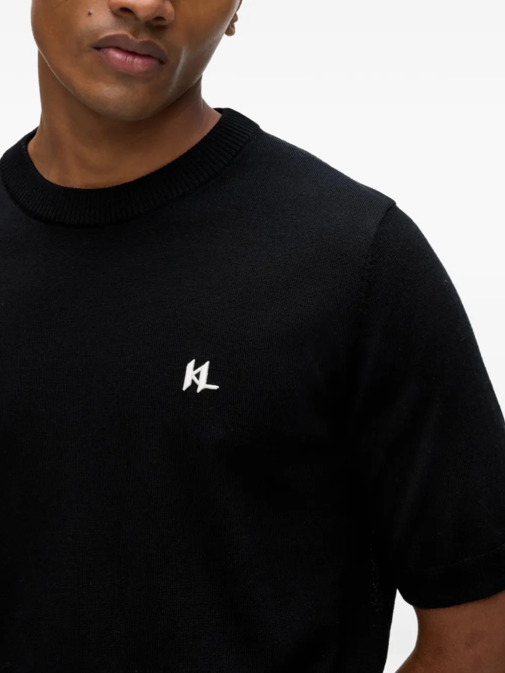 Karl Lagerfeld T-shirt met geborduurd monogram-logo Zwart