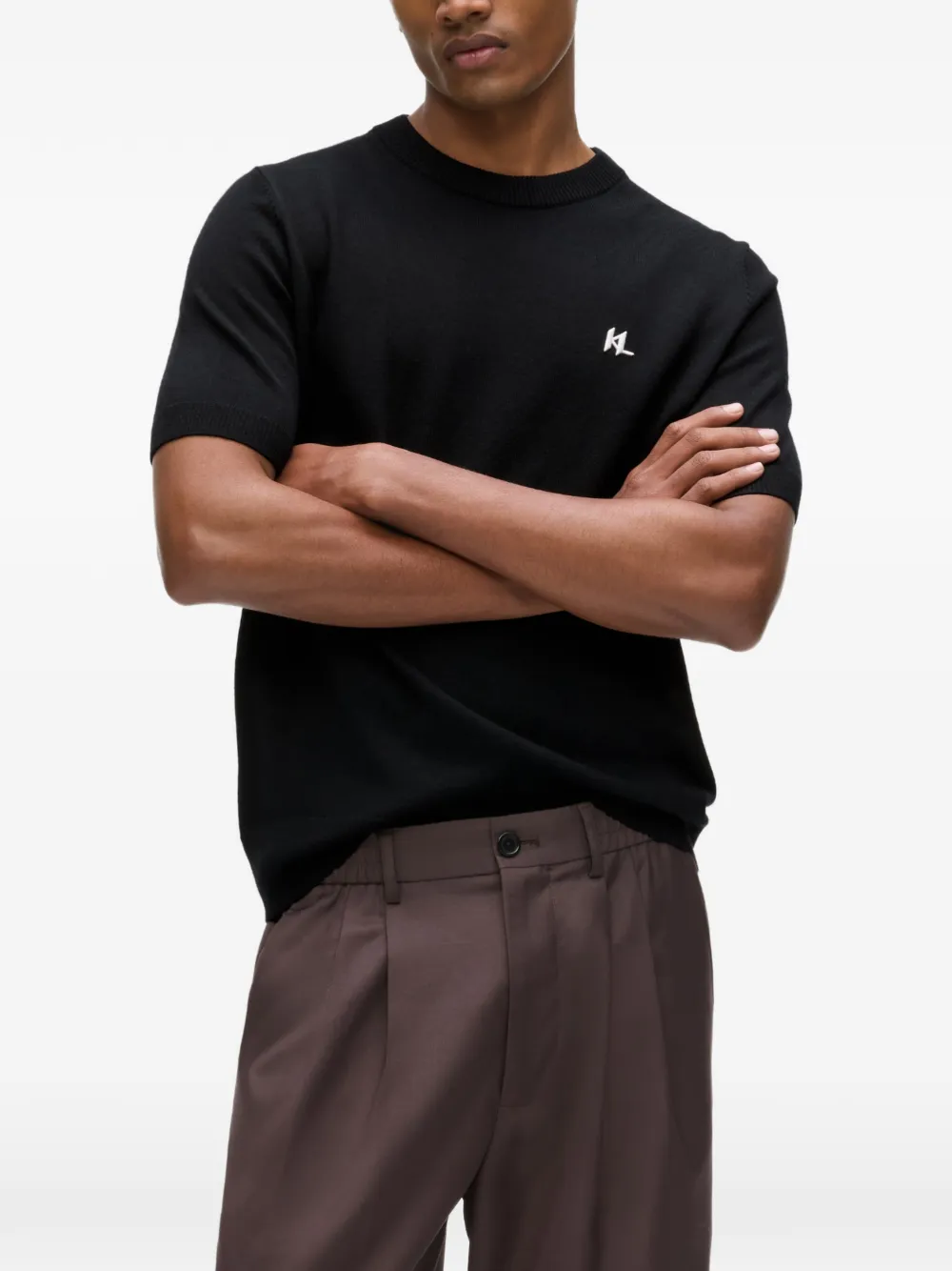 Karl Lagerfeld T-shirt met geborduurd monogram-logo Zwart
