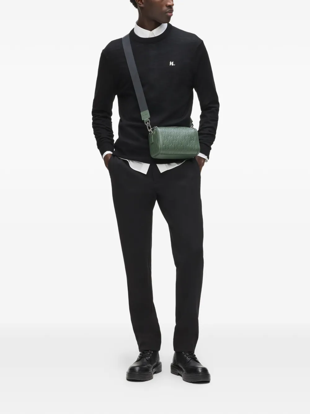 Karl Lagerfeld K Loom kleine leren messengertas Groen