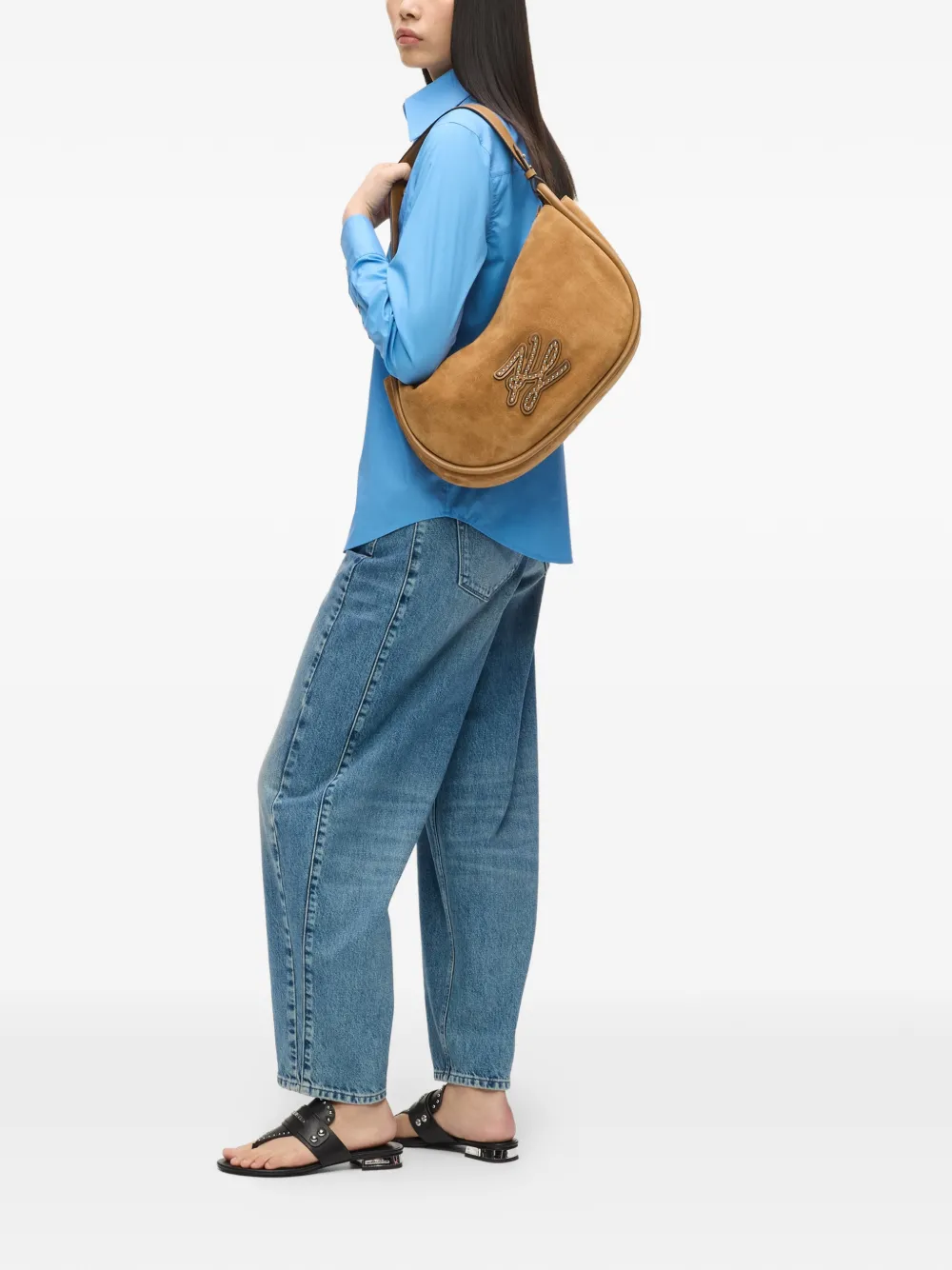 Karl Lagerfeld K/Autograph patch moon shoulder bag - Toni neutri