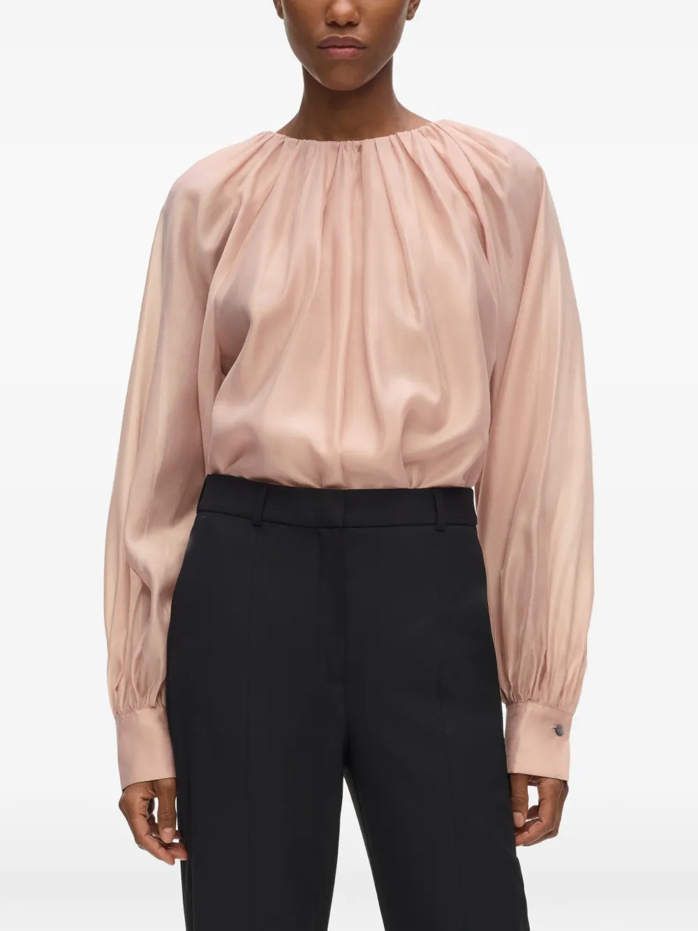 Karl Lagerfeld Blouse met gesmockte hals en lange mouwen Roze