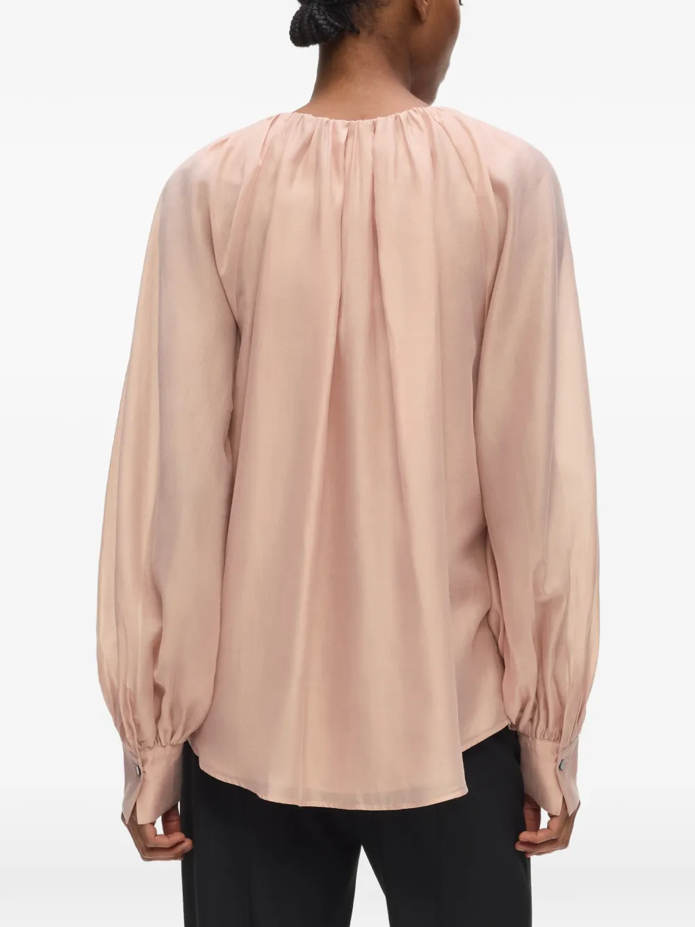 Karl Lagerfeld Blouse met gesmockte hals en lange mouwen Roze