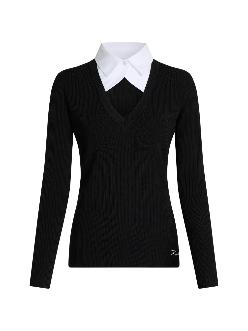 Karl Lagerfeld contrast-collar ribbed-knit polo top - Nero