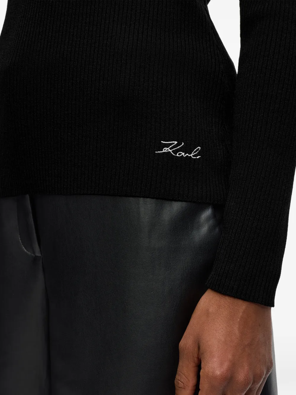 Karl Lagerfeld Ribgebreide polotop met contrasterende kraag Zwart