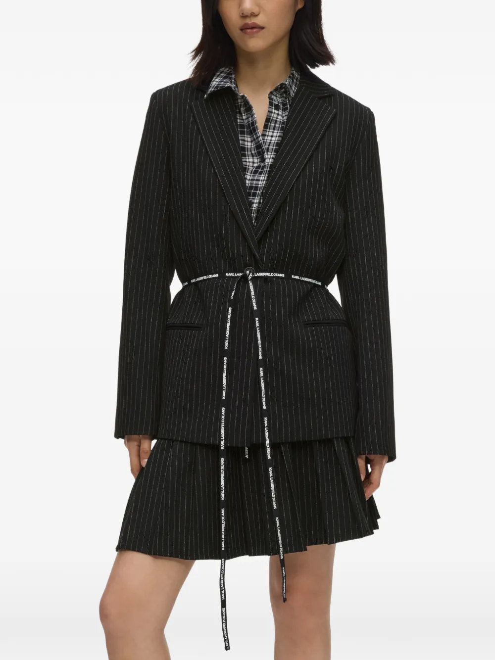 Karl Lagerfeld Jeans pinstripe belted blazer - Nero