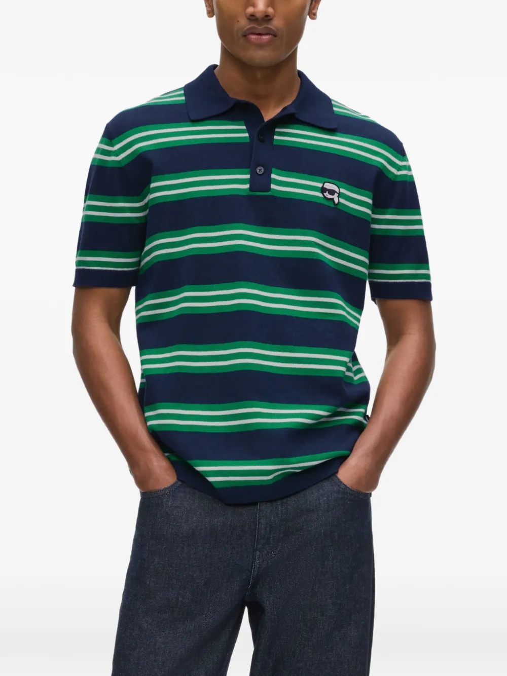 Karl Lagerfeld Gestreept poloshirt met Ikon-patch Blauw