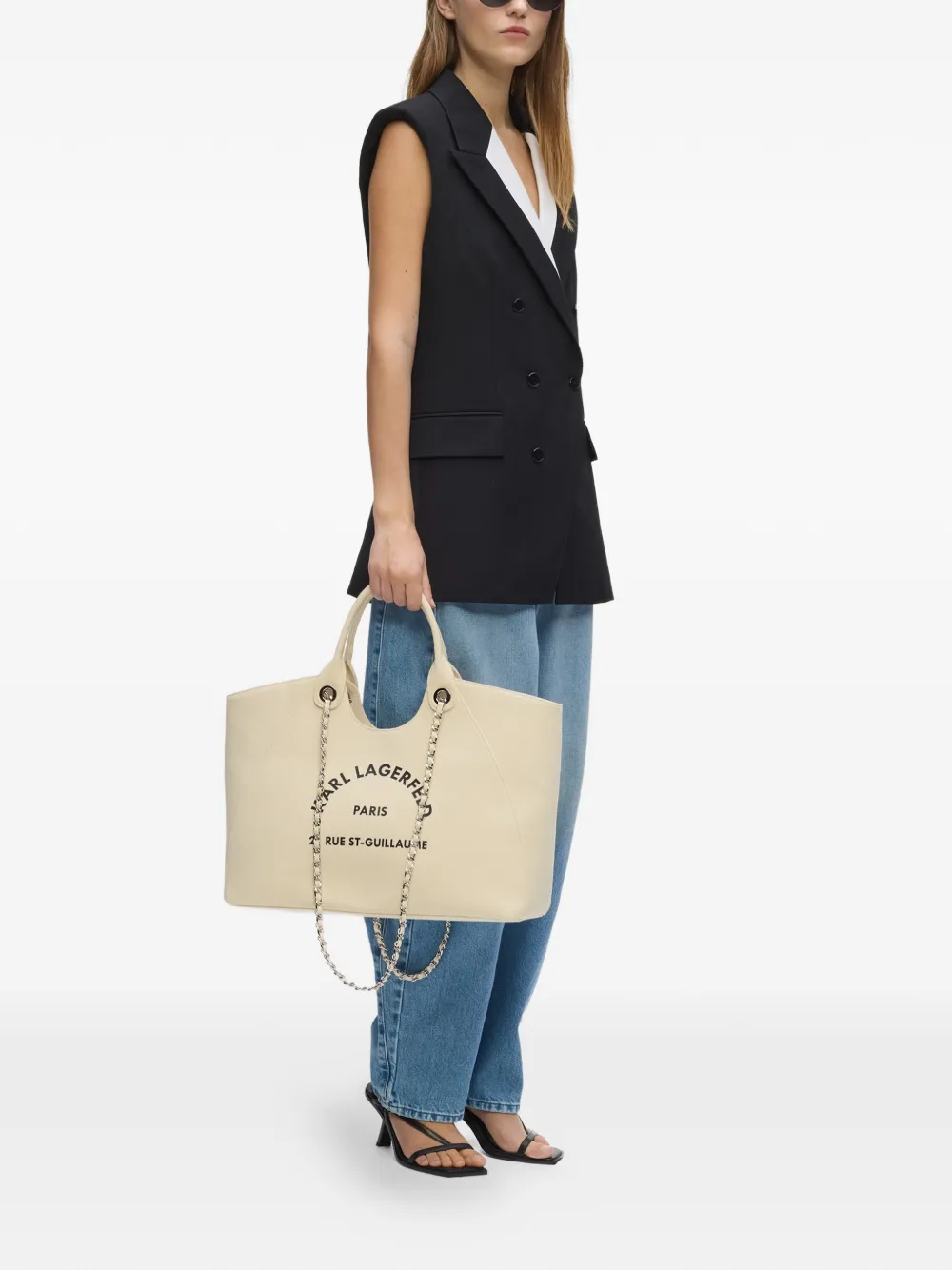 Karl Lagerfeld Rue St-Guillaume shopper met schakelketting Beige