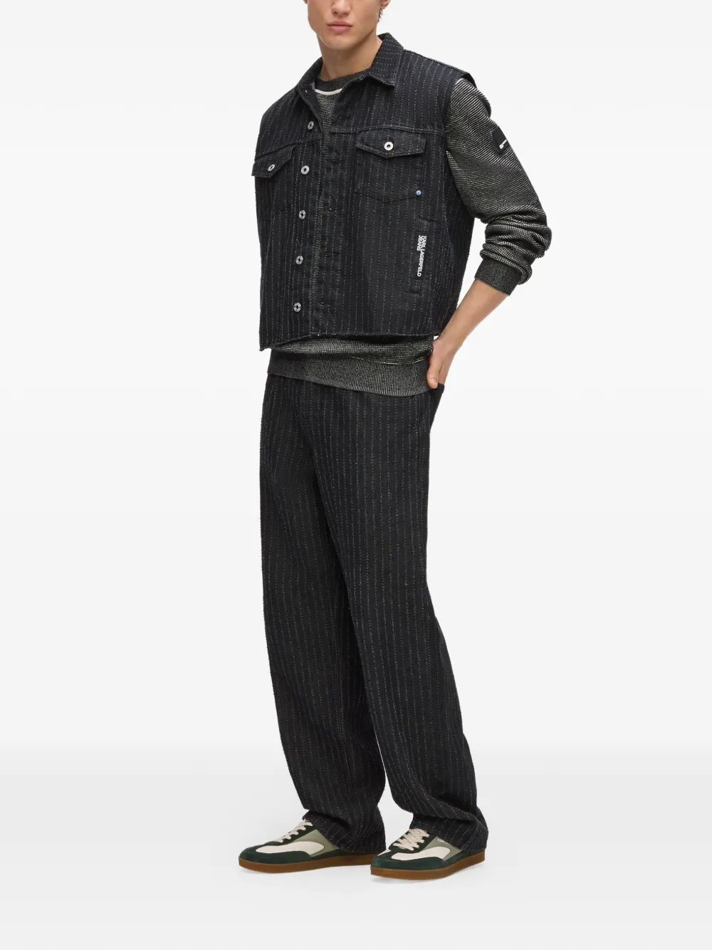 Karl Lagerfeld Jeans Denim gilet met krijtstreep Zwart