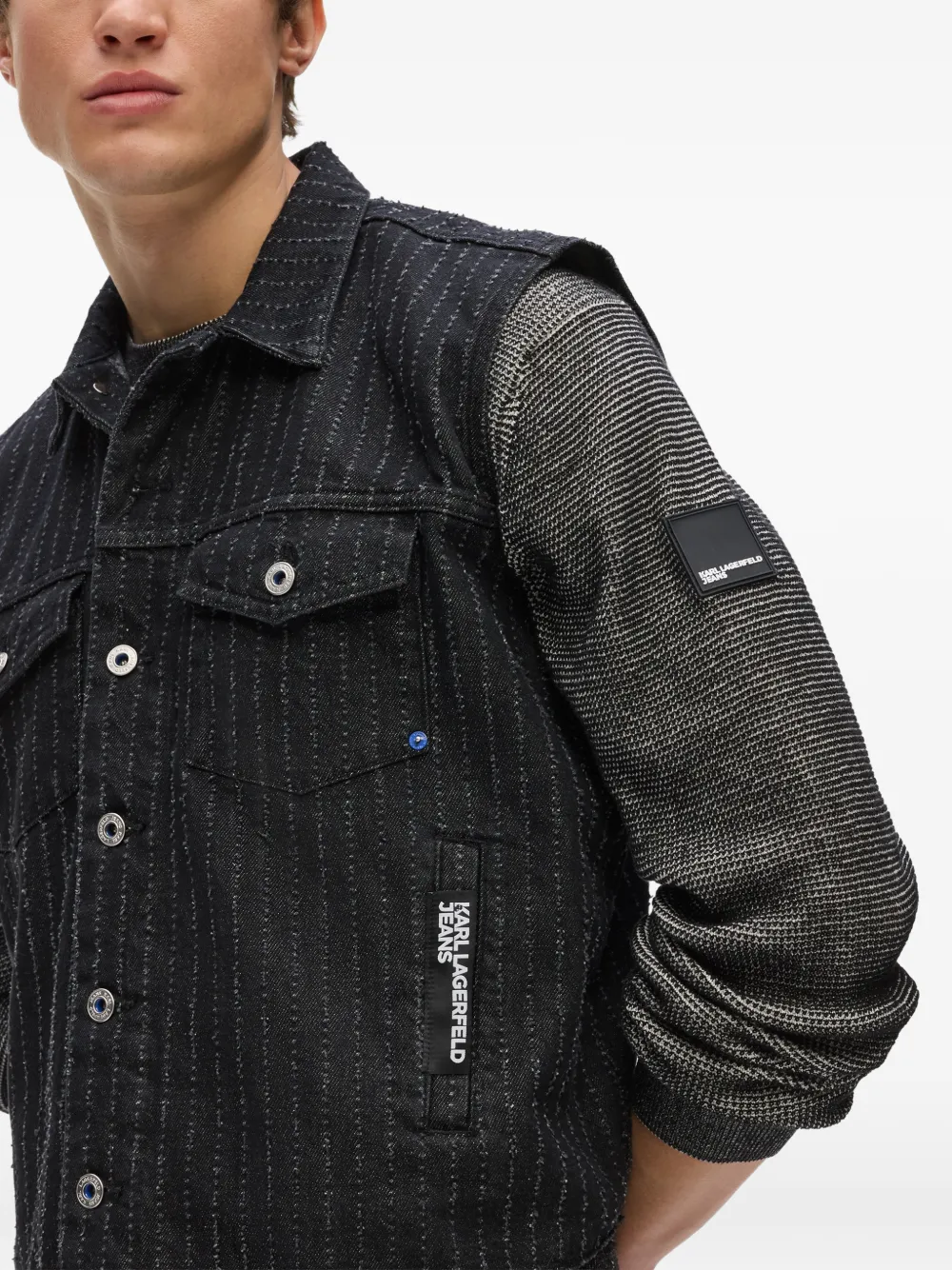 Karl Lagerfeld Jeans Denim gilet met krijtstreep Zwart
