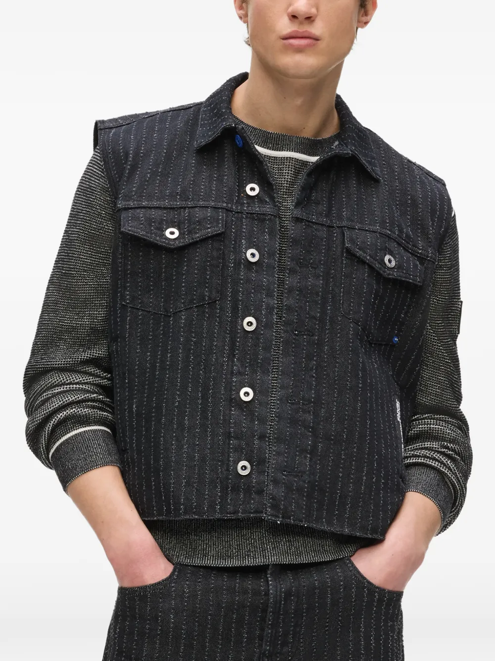 Karl Lagerfeld Jeans Denim gilet met krijtstreep Zwart