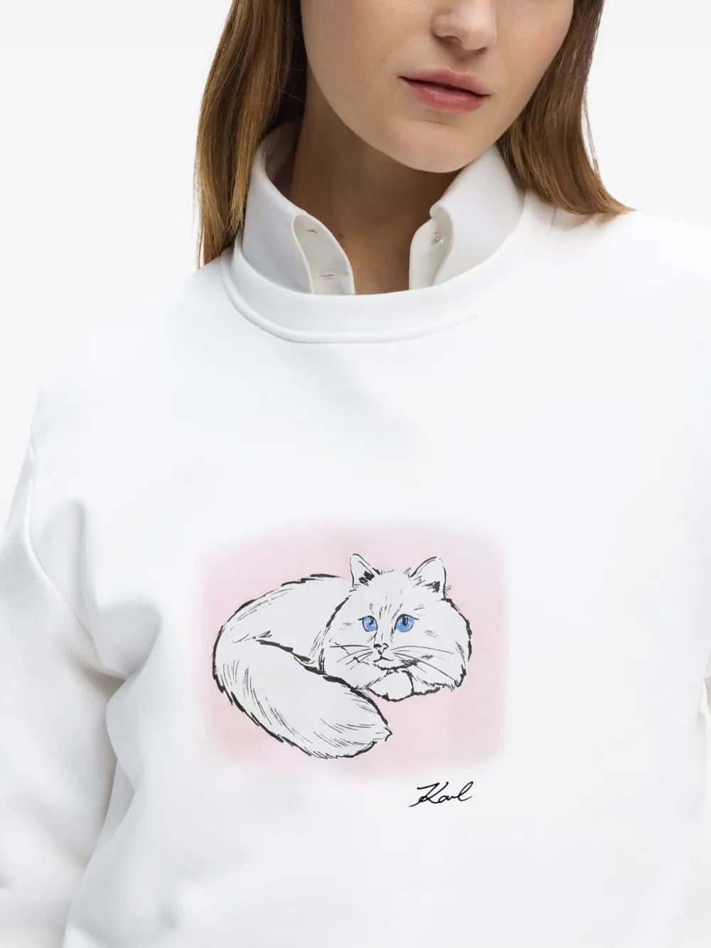 Karl Lagerfeld Sweater met kattenportret Wit