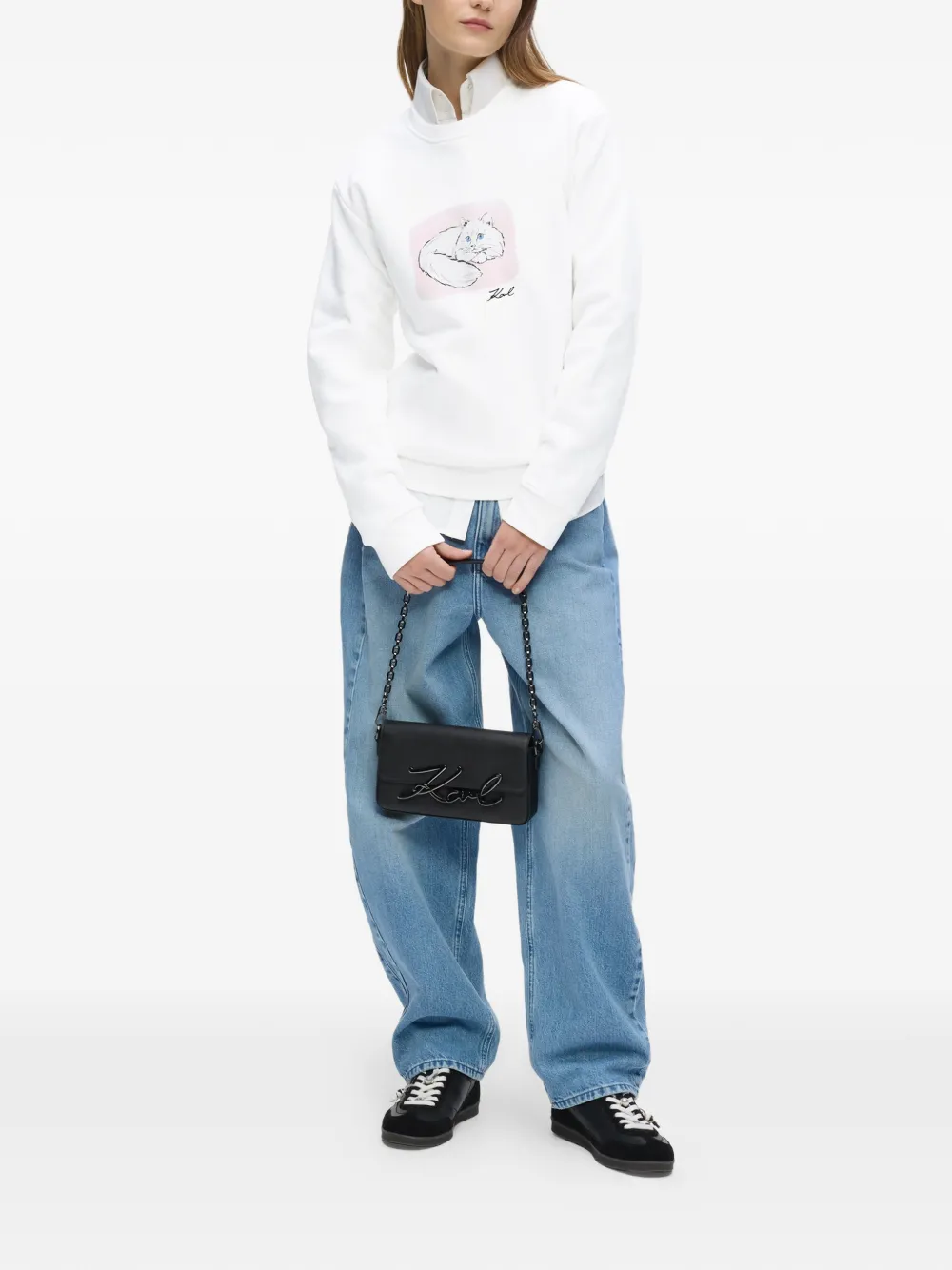 Karl Lagerfeld Sweater met kattenportret Wit