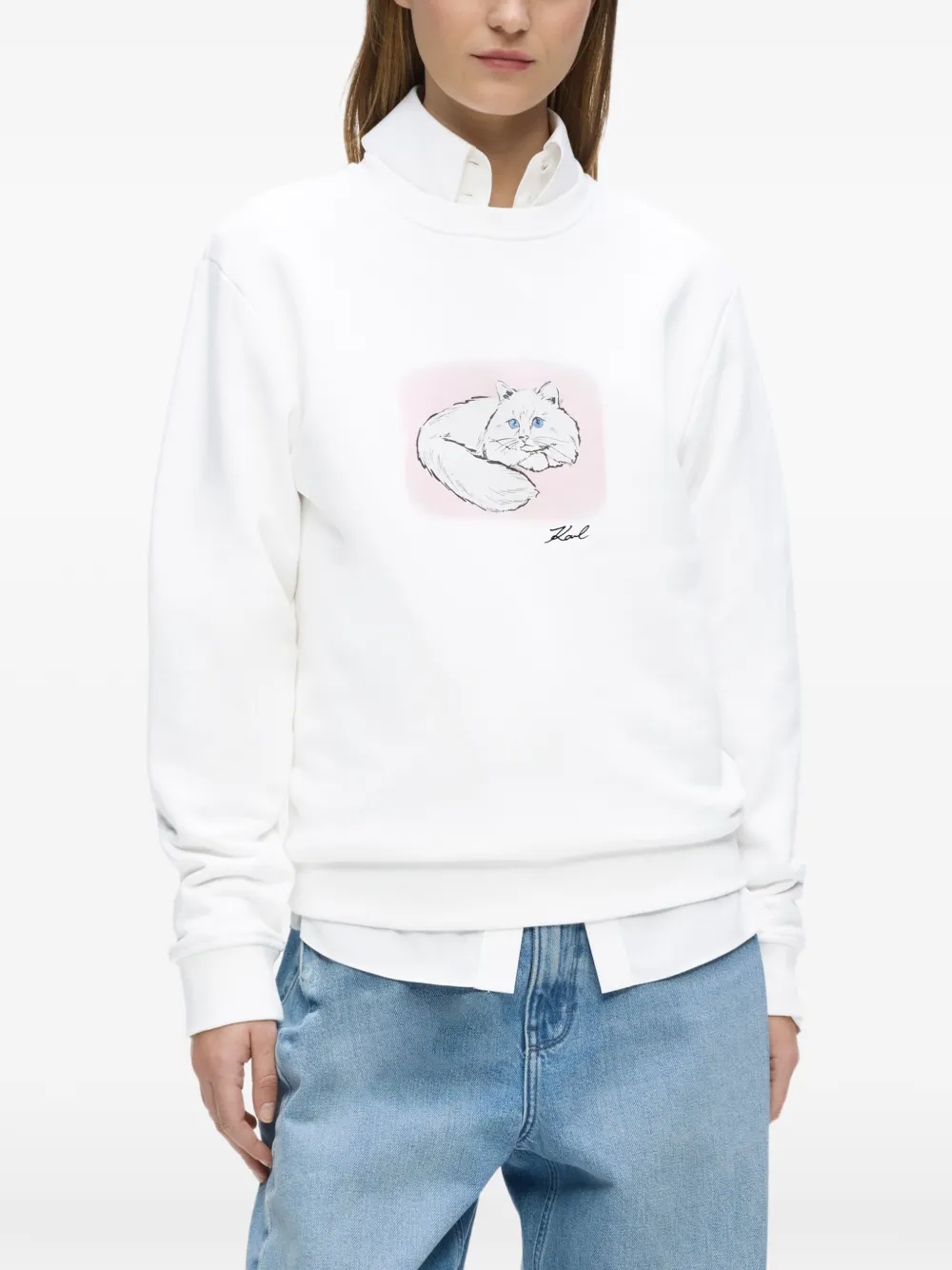Karl Lagerfeld Sweater met kattenportret Wit