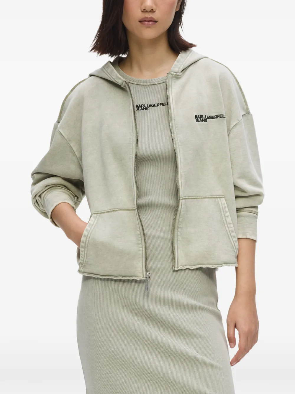 Karl Lagerfeld Jeans Hoodie met rits en logodetail Groen