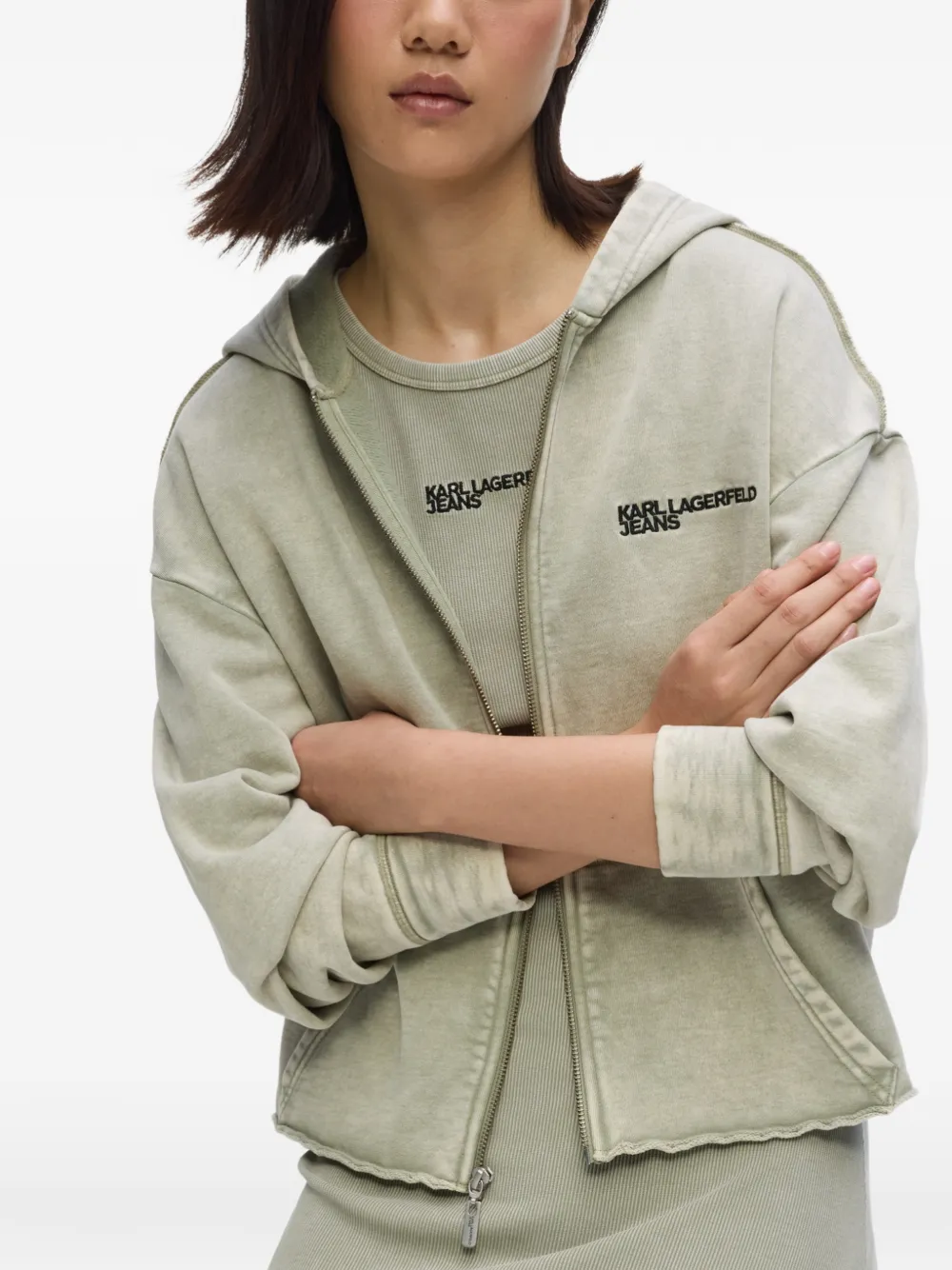 Karl Lagerfeld Jeans Hoodie met rits en logodetail Groen