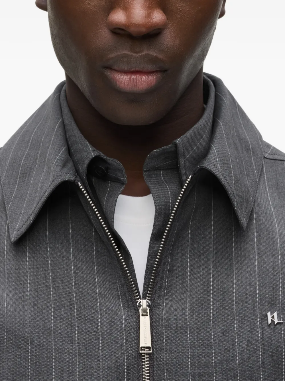 Karl Lagerfeld Shirtjack met krijtstreep en logoplakkaat Grijs