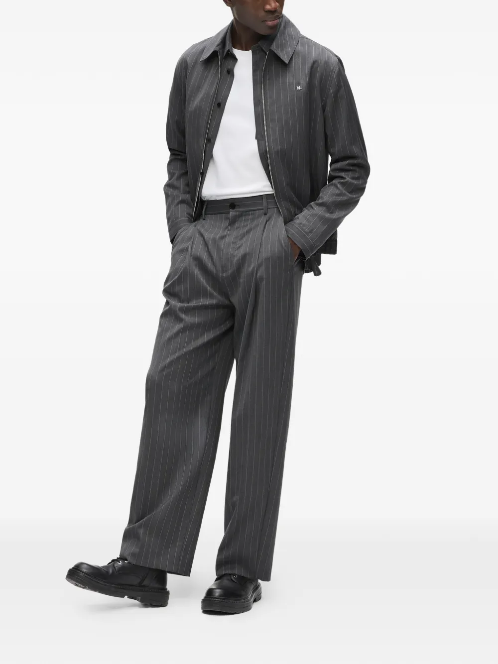 Karl Lagerfeld Shirtjack met krijtstreep en logoplakkaat Grijs