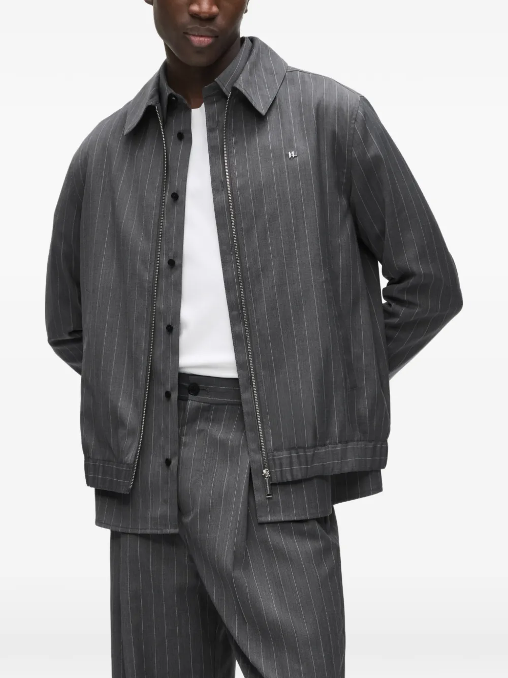 Karl Lagerfeld Shirtjack met krijtstreep en logoplakkaat Grijs