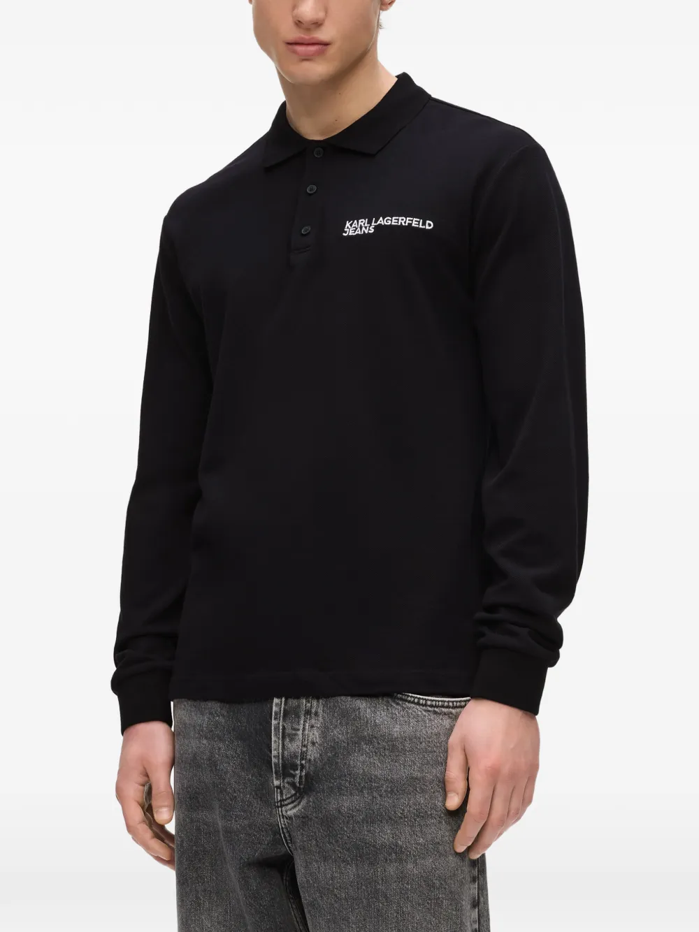 Karl Lagerfeld Jeans Poloshirt met lange mouwen Zwart