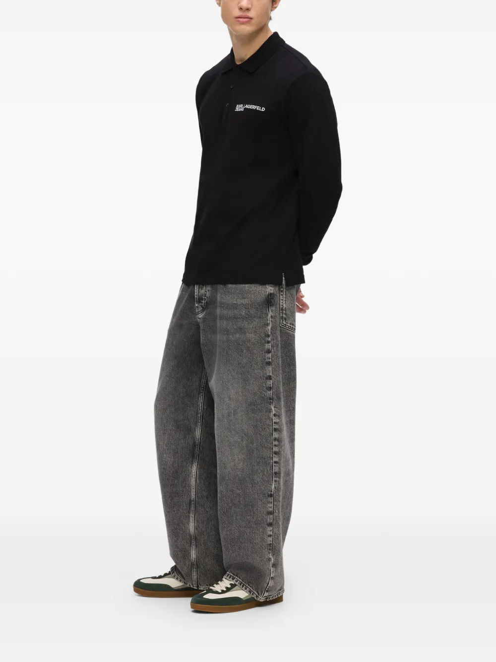 Karl Lagerfeld Jeans Poloshirt met lange mouwen Zwart