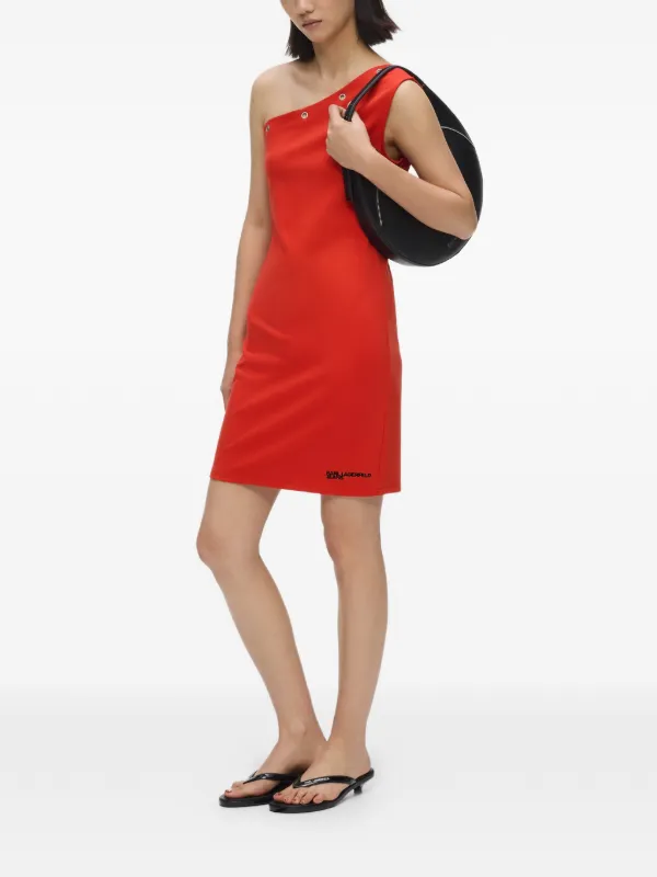 one shoulder red mini dress Earned It Bow If youre between sizes or prefer a more comfortable fit Topaz Red Satin Mini Dress