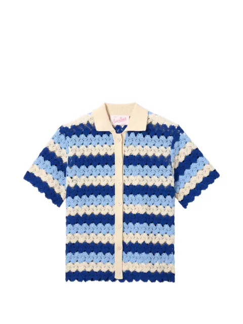 MC2 Saint Barth Monet crochet-effect cotton knit polo with striped pattern