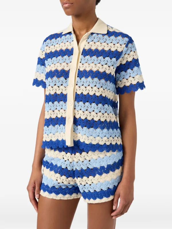 MC2 Saint Barth Monet crochet-effect Cotton Knit Polo With Striped