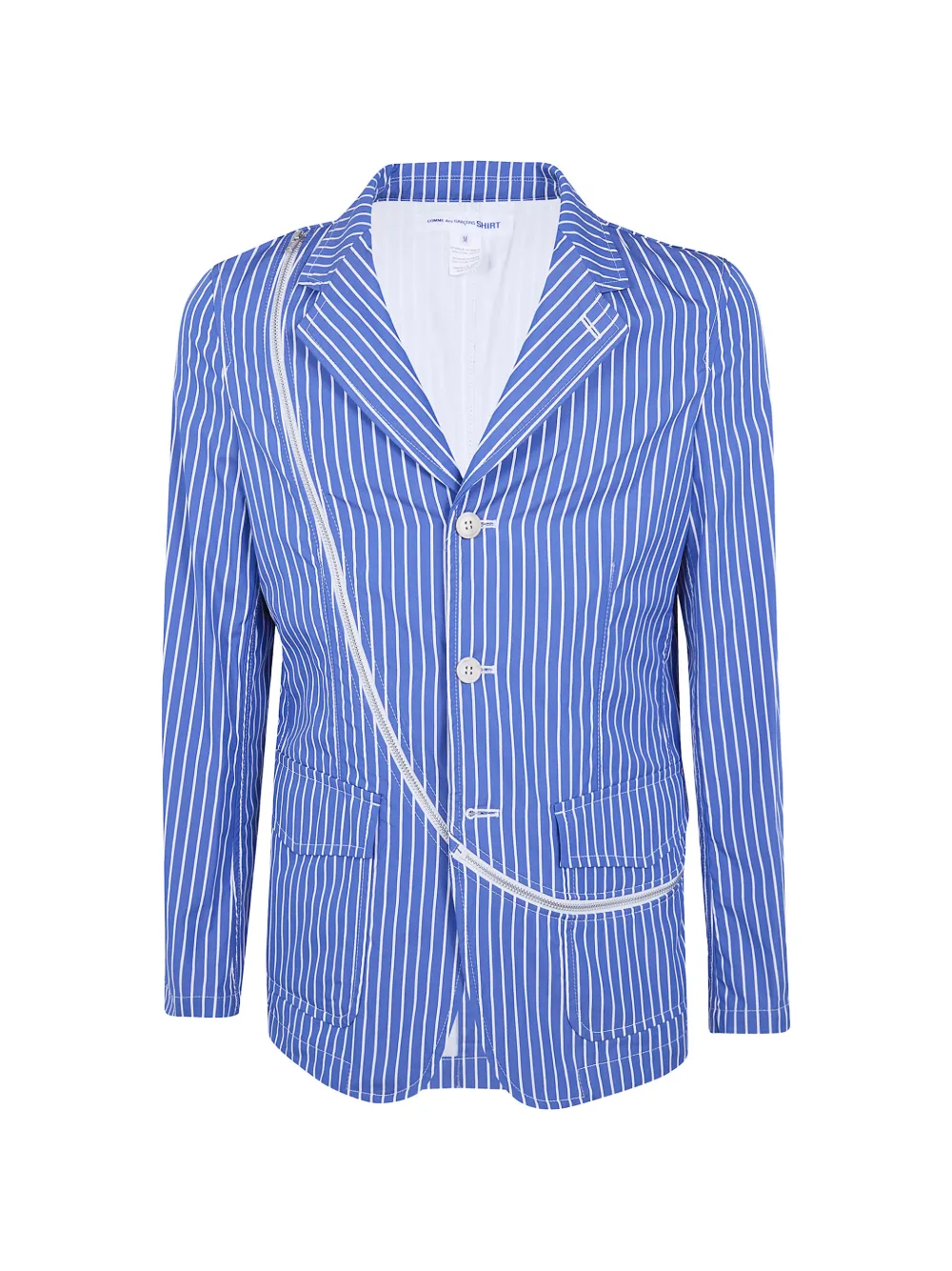 Comme Des Garçons Shirt stripe-pattern zip-detail suit jacket - Blu