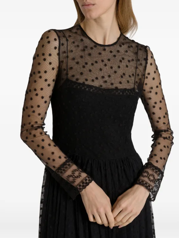 alberta ferretti lace dress Long-sleeved wool lace dress