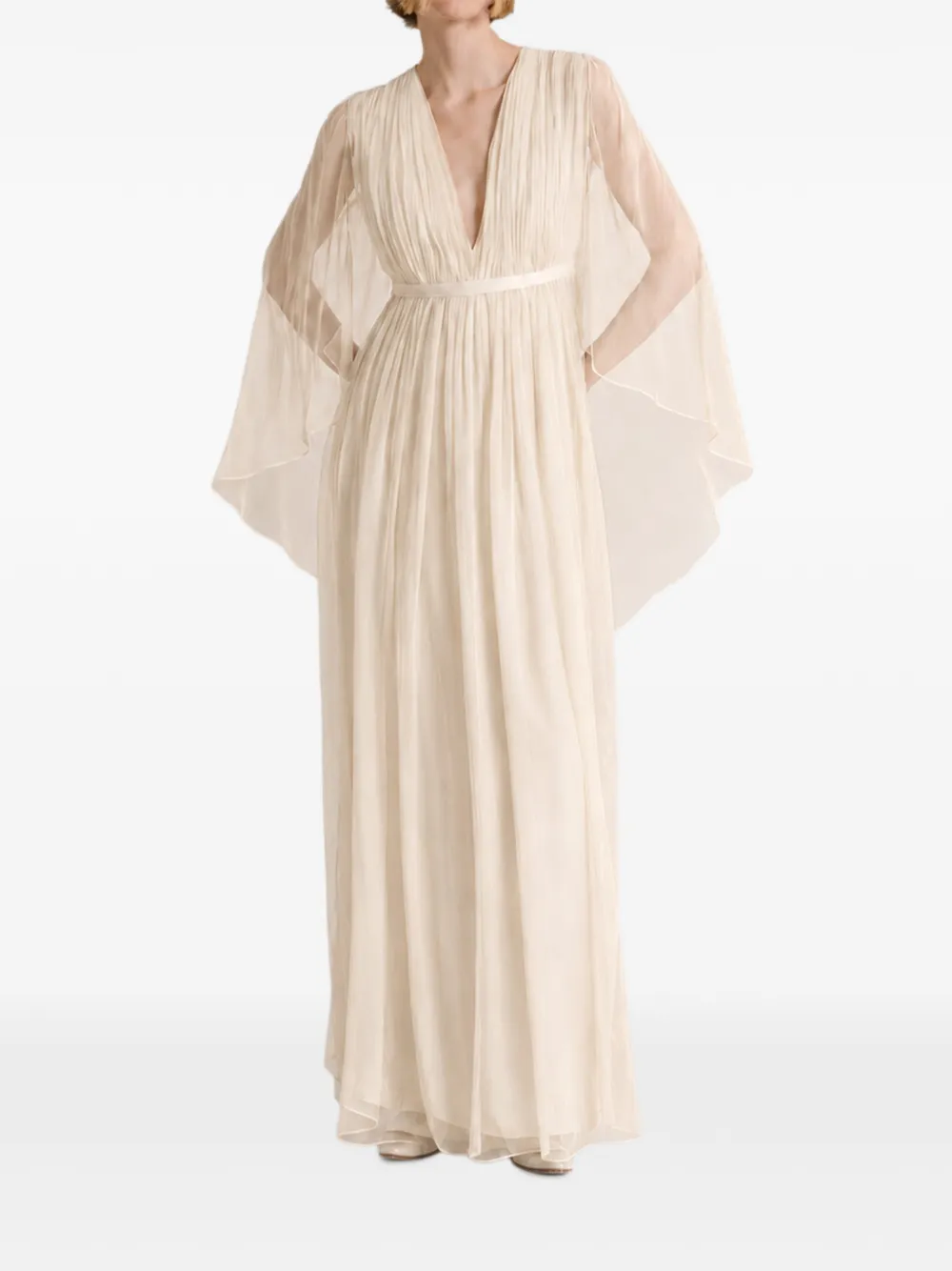 Alberta Ferretti robe longue en soie à design plissée - Blanc Alberta Ferretti robe longue en soie à design plissée - Blanc