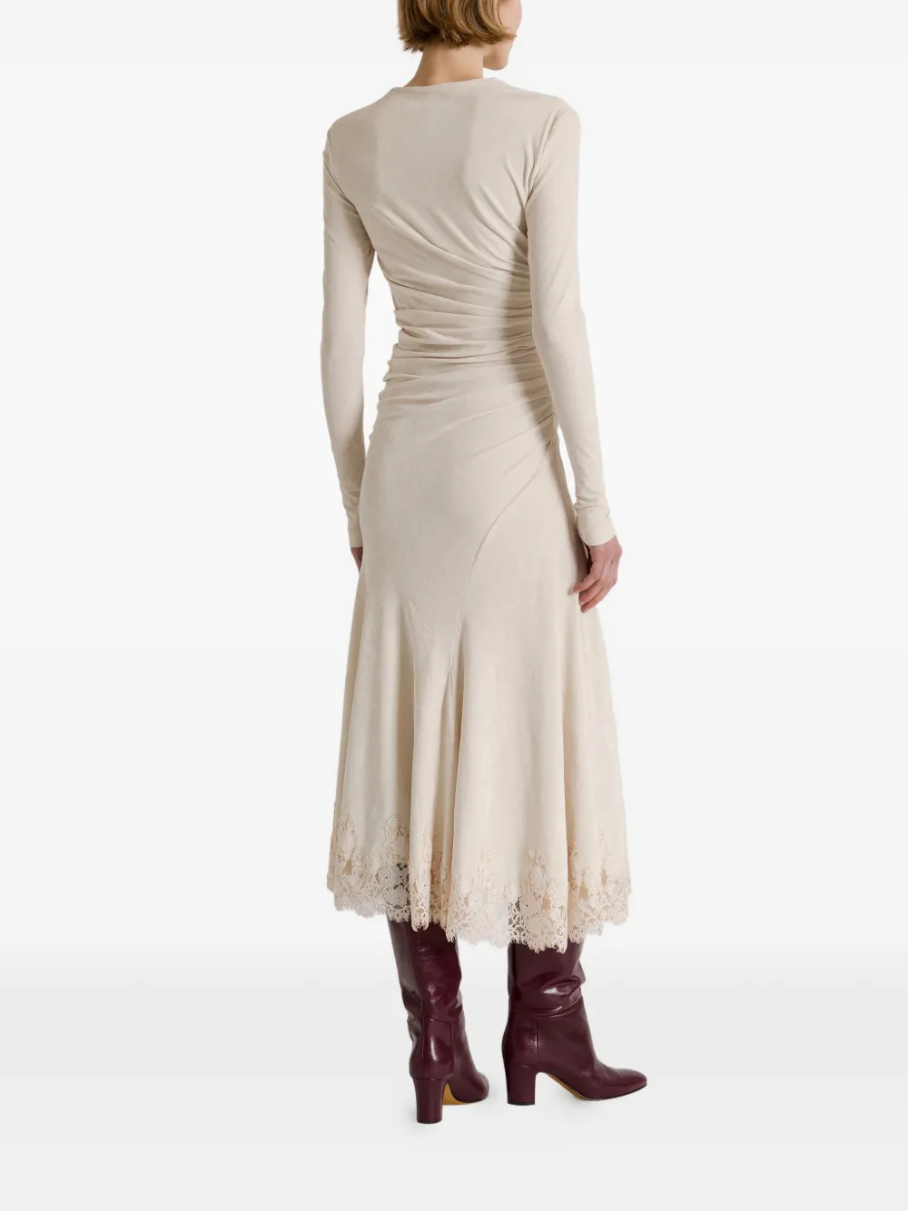 Alberta Ferretti Midi-jurk met ruches en kant Wit